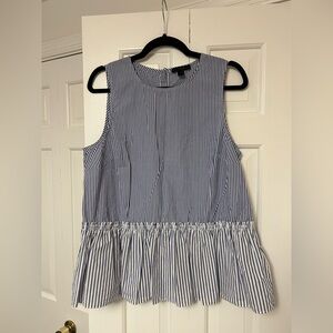 J. Crew Blue and White Striped Sleeveless Peplum Top